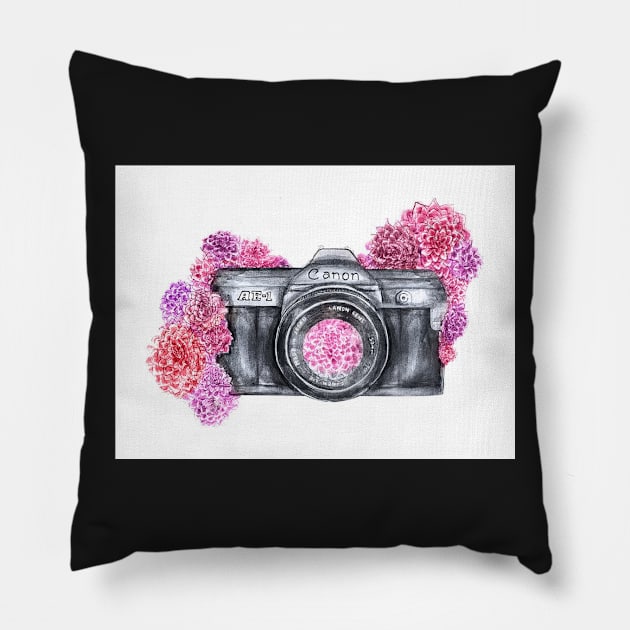 flower camera Pillow by wildflower11