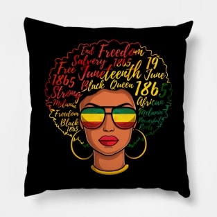 Juneteenth Freedom Day Afro Word Art Black Queen Pillow