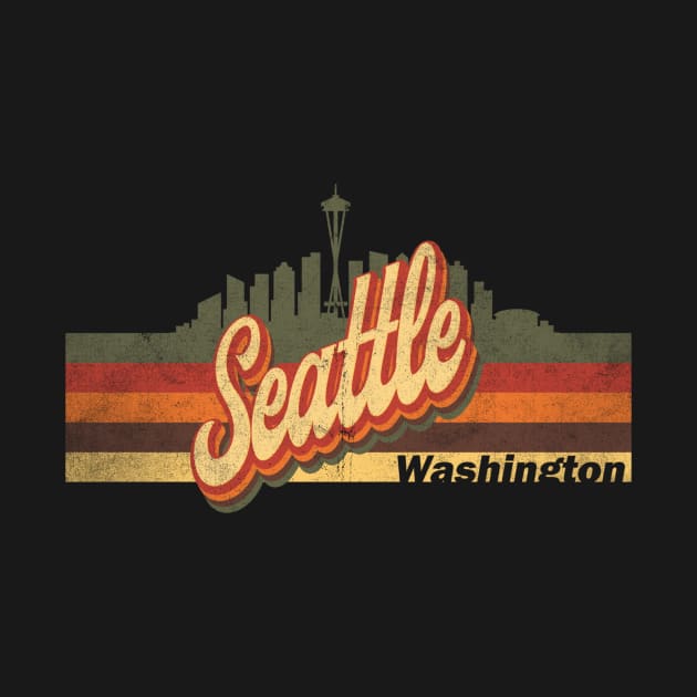 Seattle Washington Skyline Vintage Retro T-Shirt Gift - Seattle Washington - Seattle Washington Tourist Gift - Seattle Washington Hometown T-Shirt T-Shirt by Happy as I travel