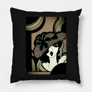 ART DECO 70S OP ART DOLLY GIRL WITH POLKA DOT HAT Pillow