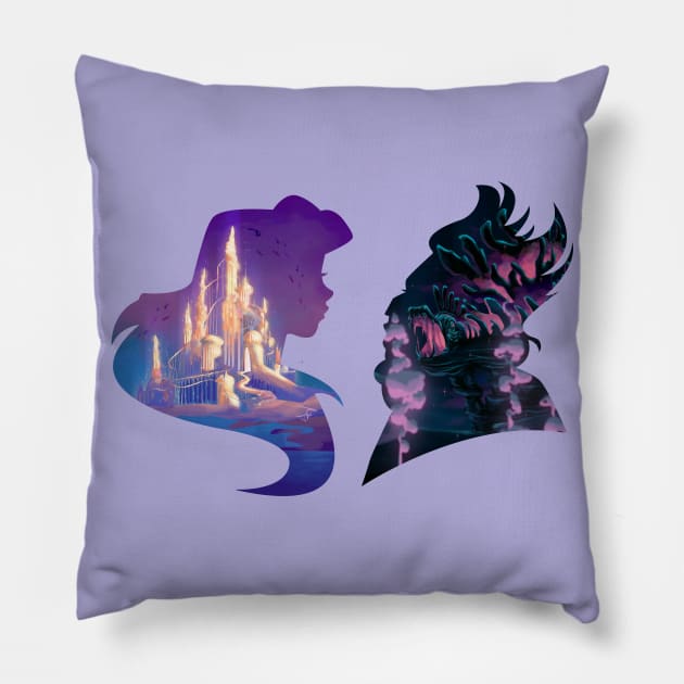 The Mermaid And The Sea Witch Pillow by ArtOfUrbanstar