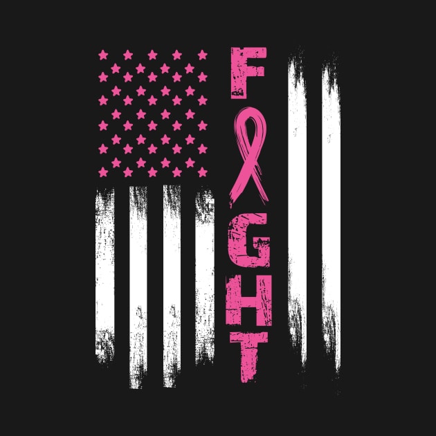 Breast Cancer Awareness T-Shirt American Flag Distressed by Novelty-art