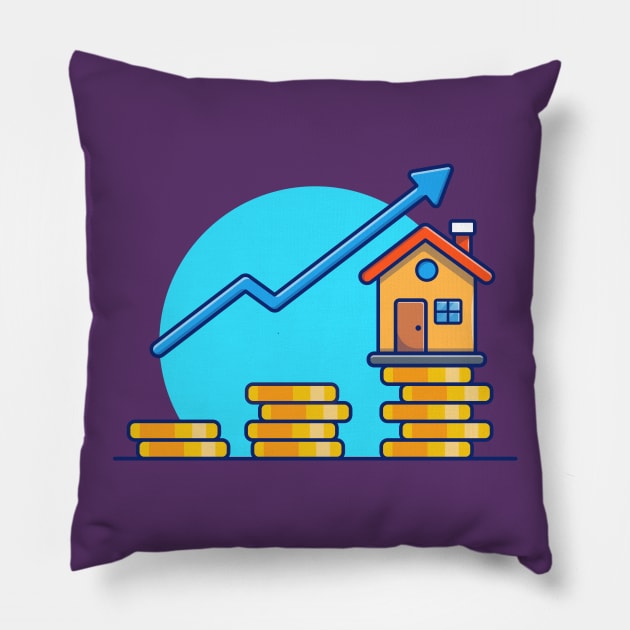 House With Gold Coin Statistic Cartoon (2) Pillow by Catalyst Labs