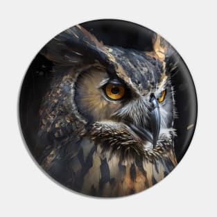 Owl Portrait Animal Nature Wildlife Dark Painting Wild Spirit Bird Pin