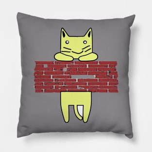 Yellow cat peeking wall Pillow