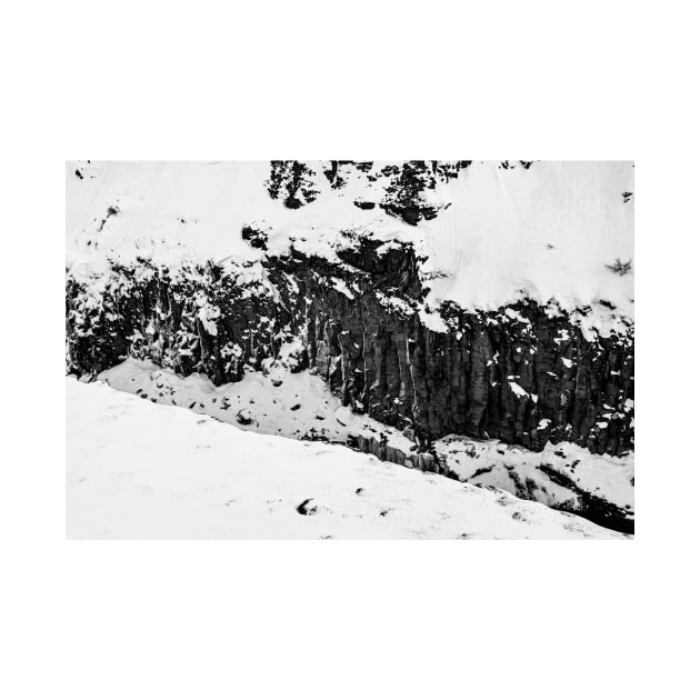 Texture of Basalt Columns and Snow in Iceland B&W by Kate-P-