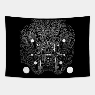 alien aztec knight in mictlan underworld throne ecopop art Tapestry