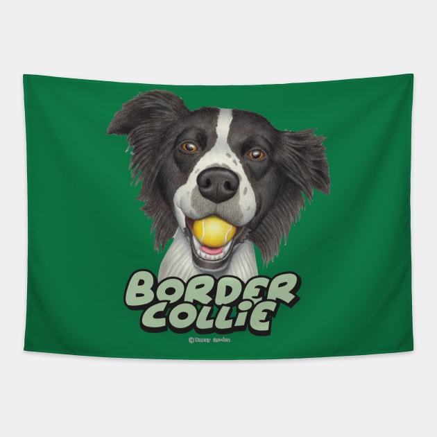 Cute Border Collie Dog with tennis ball in mouth Tapestry by Danny Gordon Art