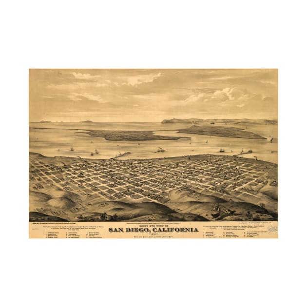 Vintage Pictorial Map of San Diego (1876) by Bravuramedia