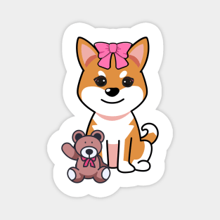 Funny orange dog is holding a teddy bear Magnet