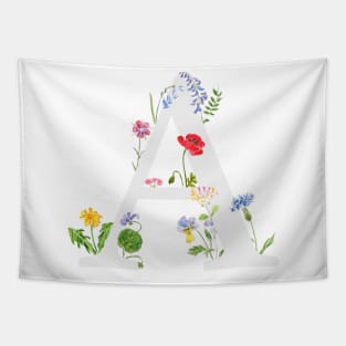 botanical monogram alphabet A wildflowers Tapestry