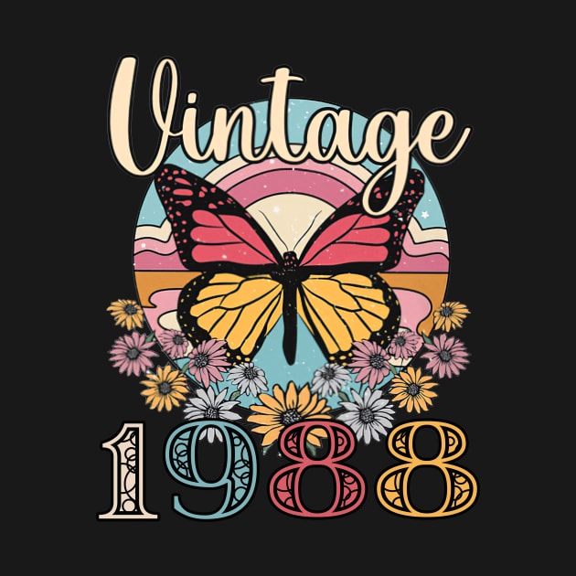 Floral Butterfly Retro Vintage 1988 35th Birthday by nakaahikithuy