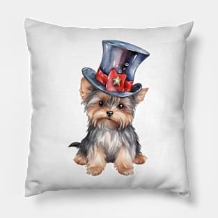 Watercolor Yorkshire Terrier Dog in Magic Hat Pillow