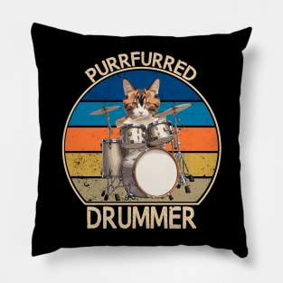 PurrFurred Drummer Funny Cat Playing Drums Pillow