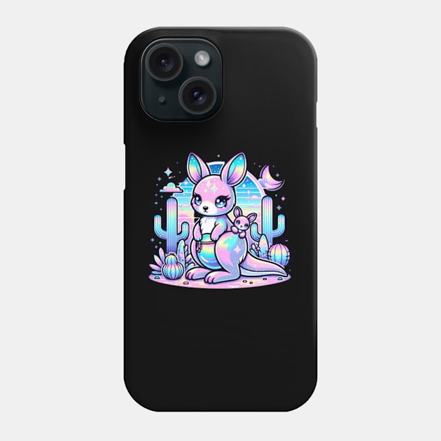 Shimmering Kangaroo Pastel Goth Holographic Cactus Kawaii Phone Case by Lavender Celeste