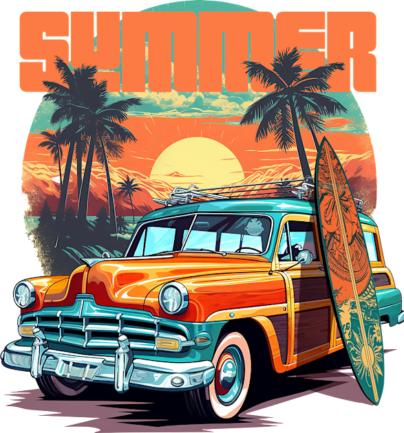 Summer Surf Woodie Kids T-Shirt by DavidLoblaw