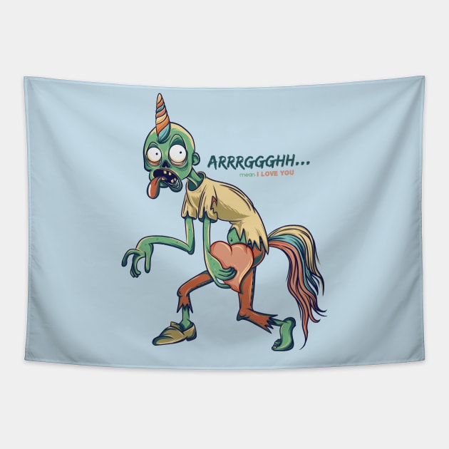 Zombie Unicorn Tapestry by pixengalore