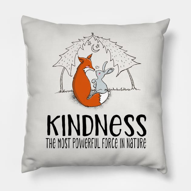 Cute Fox & Bunny - Kindness the most power force in nature Pillow by Jitterfly