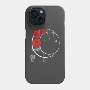 Dark Moon with Black Lines Red Roses Phone Case