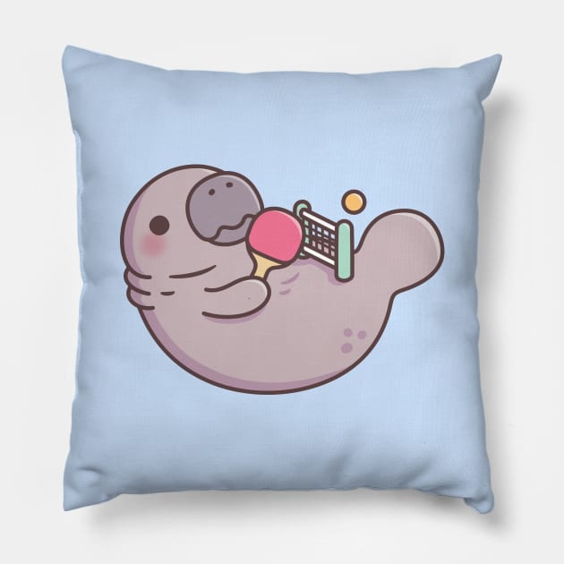 Funny Manatee Playing Table Tennis With Its Paddle Tail Pillow by rustydoodle