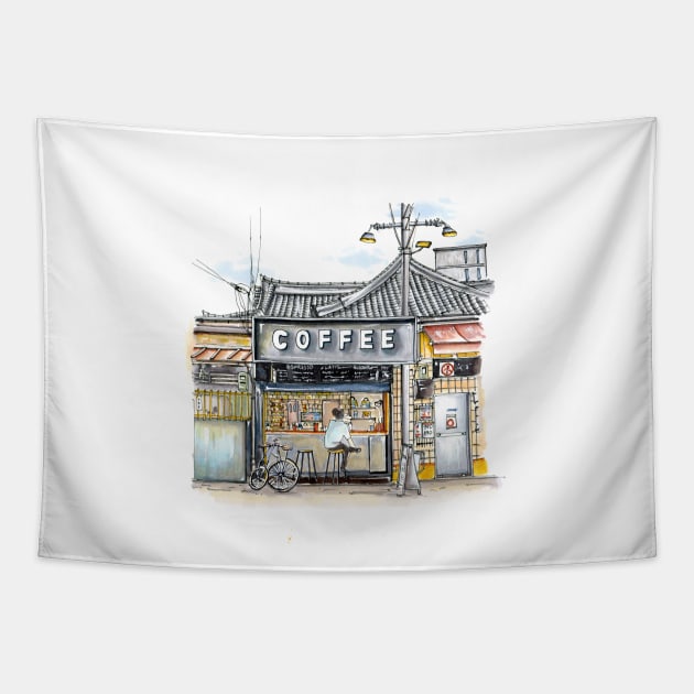 Street coffee Tapestry by Cola Collet