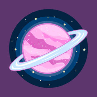 Cute Pink Planet Drawing T-Shirt