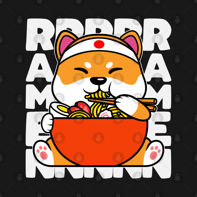 Shiba Inu Dog Eating Ramen by nmcreations