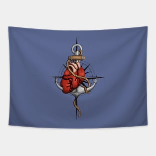 Love and Sea (anchor with heart and compass) Tapestry