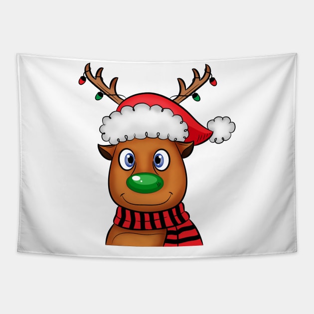 Cute Cartoon Reindeer Christmas light Tapestry by lunamoonart