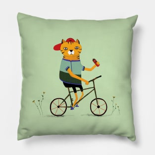 cat on bike Pillow