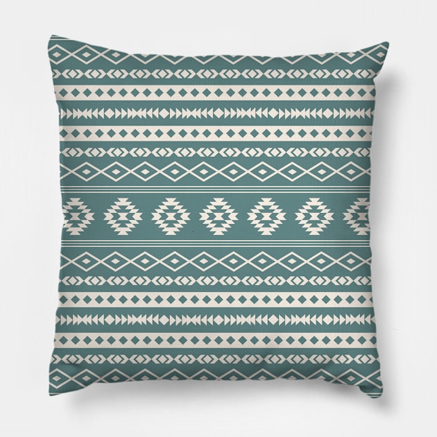 Aztec Cream on Teal Mixed Motifs Pattern Pillow by NataliePaskell