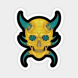 Demon skull set with diamond gems turquoise and gold. Magnet