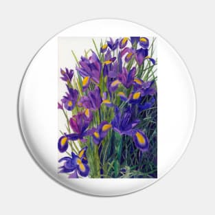 Purple irises watercolour painting Pin