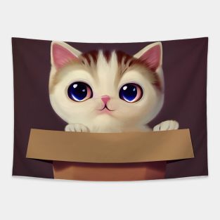 Cute small baby cat in cardboard box Tapestry