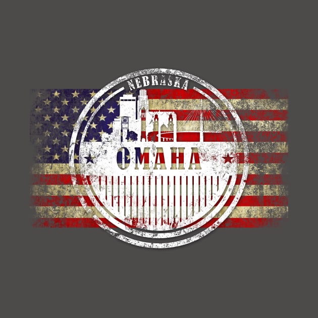 US flag with silhouette Omaha City by DimDom