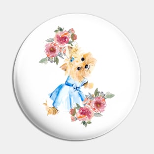 Cute Yorkie Princess Watercolor Art Pin