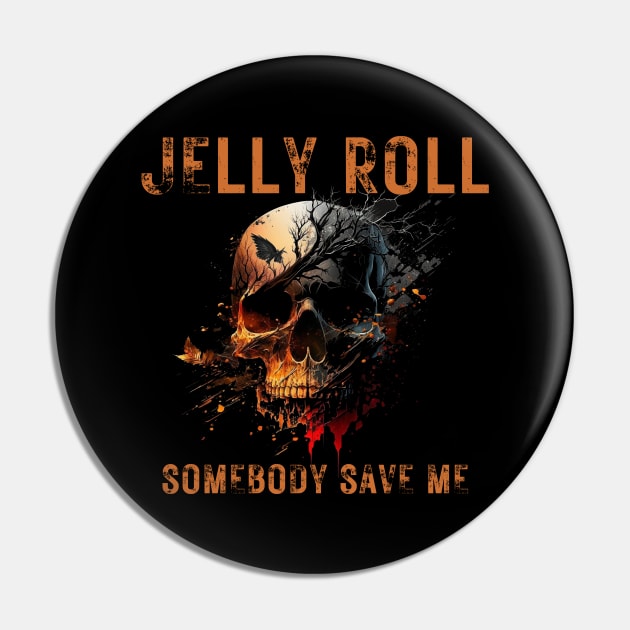 Jelly Roll "Somebody Save Me" Orange Rough Letters Skull Pin by Jack of All Dreams