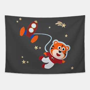 Space tiger or astronaut in a space suit with cartoon style Tapestry