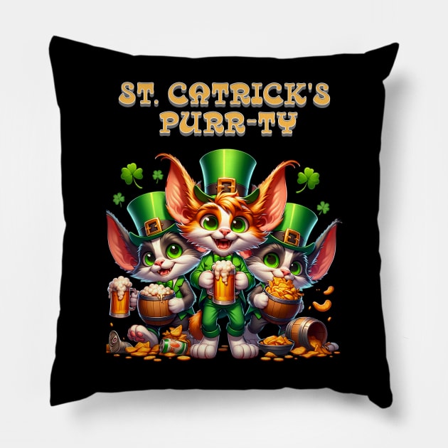 St Patricks day leprechaun cats - St. Catrick‘s Purr-ty Pillow by BrisaArtPrints