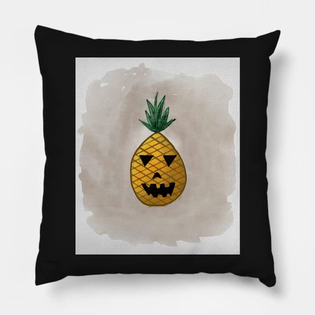 Watercolor Pineapple Jack-O’-Lantern Pillow by SubtleSplit