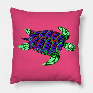 green radioactive sea turtle in ecopop mutant pattern from the floral caribbean art Pillow