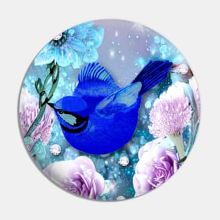 Blue Bird and Flowers Pin