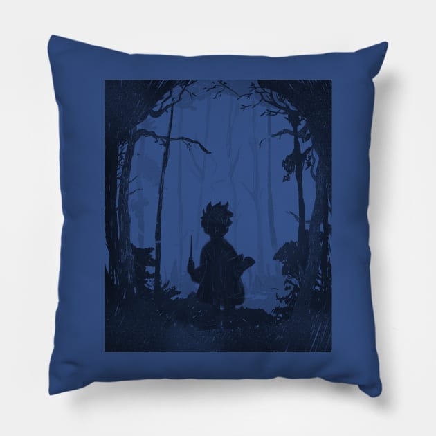 Forbidden Forest - Blue Woods Pillow by Uwaki