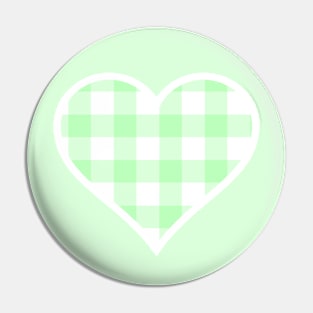 Soft Green and White Buffalo Plaid Heart Pin