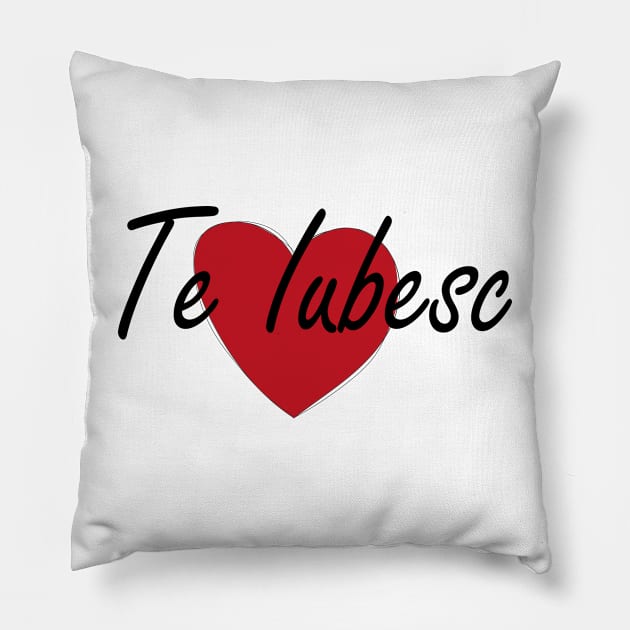 Te Iubesc I Love You Romanian Dragoste Cute Red Heart Pillow by Nirvanibex