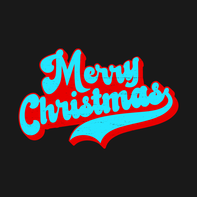 Vintage Merry Christmas Tee in Teal Blue and Red by Christmas Clatter