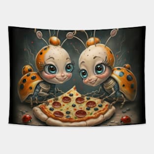 Funny cute ladybugs eating pizza gift ideas Tapestry