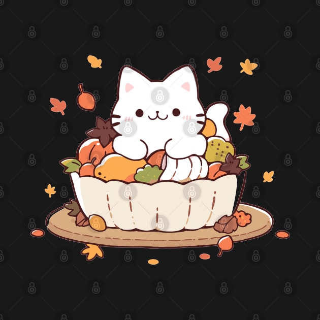 Cute cat with thanksgiving food by Retroprints