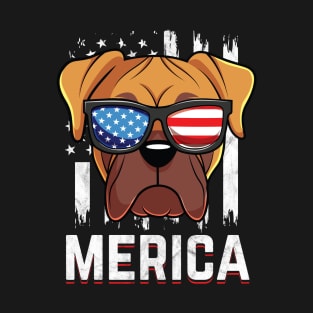 Vintage Boxer Dog American Flag Sunglasses T-Shirt