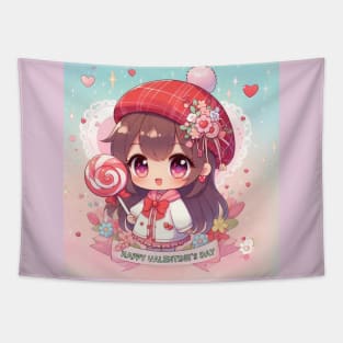 Kawaii Valentine's Day Girl Tapestry